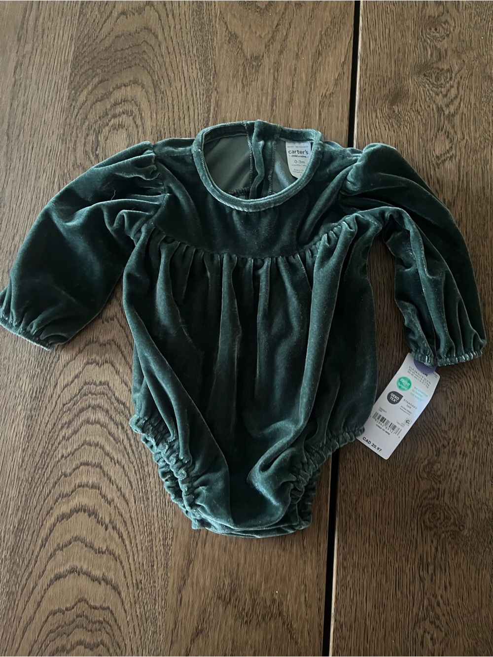 Carter’s Child of Mine Dark Green Velvet Long-Sleeve Baby One-Piece